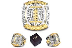 charlinliol Football Championship Ring, Crystal Rhinestone Studded, Two-Tone Gold and Silver, Sports Champions Memorabilia