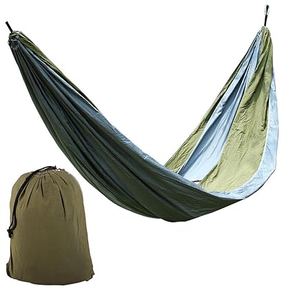 Gray,Dark Green,#8 : Generic Beach Yard, Parachute Nylon, Double Nest, Swing, Relaxing Bed, Lightweight Portable, Hanging, Hammock with, Carabiners