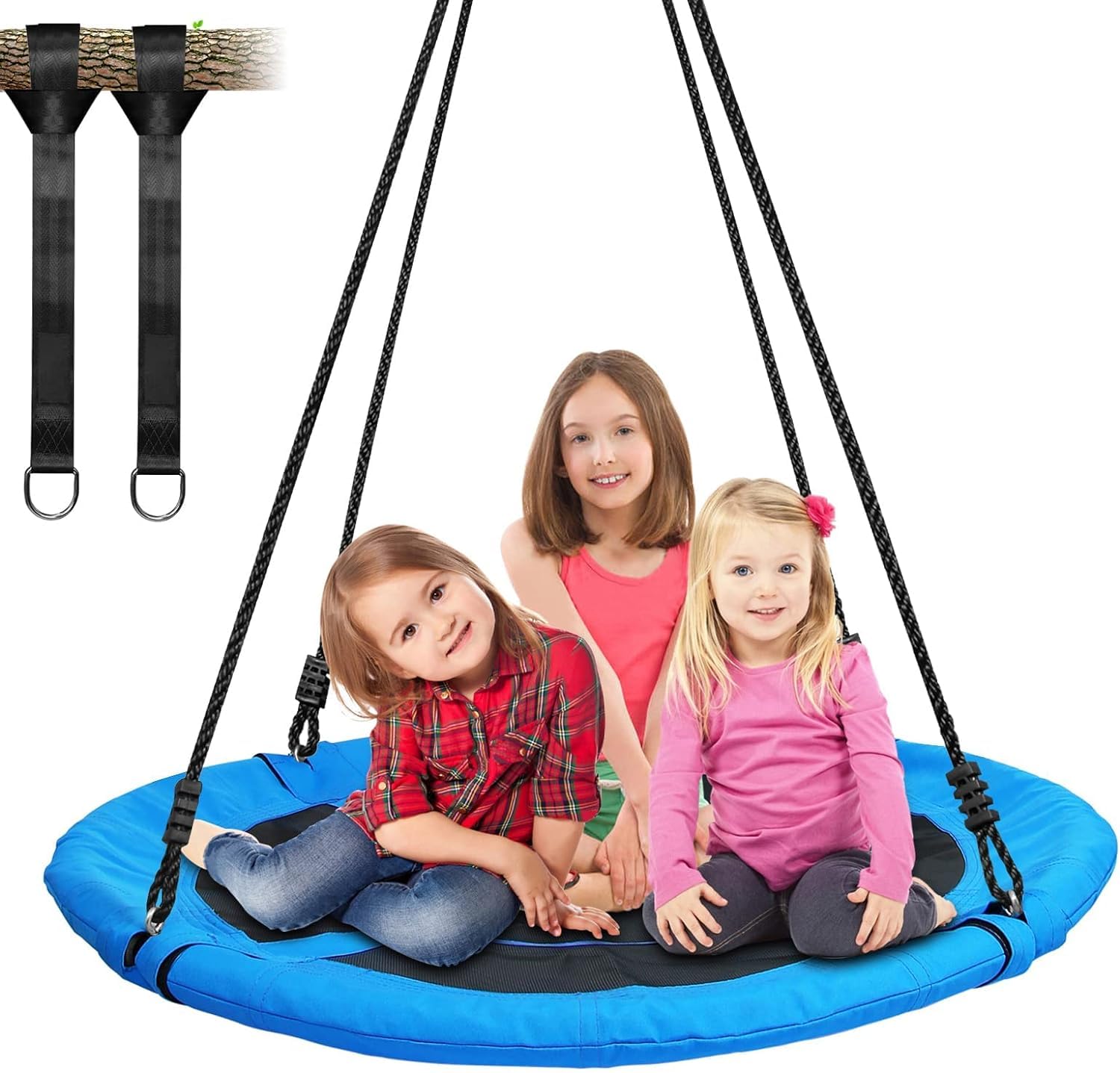 Trekassy 700lb 40 Inch Saucer Tree Swing For Kids Adults Outdoor 900d Oxford Waterproof With 2pcs Tree Hanging Straps Steel Frame And Adjustable Ropes Blue