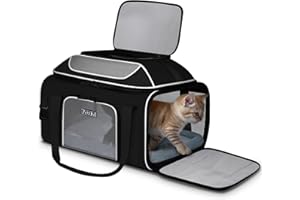 Petskd Top-Expandable Pet Carrier 19x13x9 Inches Southwest Allegiant Airlines Approved, Soft-Sided Carrier for Small Dog Under 12 lbs and Large Cat Under 15 lbs(Black)