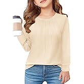 Haloumoning Girls Pleated Long Sleeve Shirts Fashion Dressy Tunic Tops Blouses 5-14 Years
