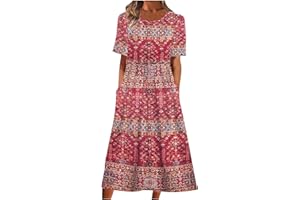 FARTEY Tshirt Dress for Women 2024 Casual Plus Size Summer Midi Dress Boho Floral Print Loose Flowy Long Dresses with Pockets