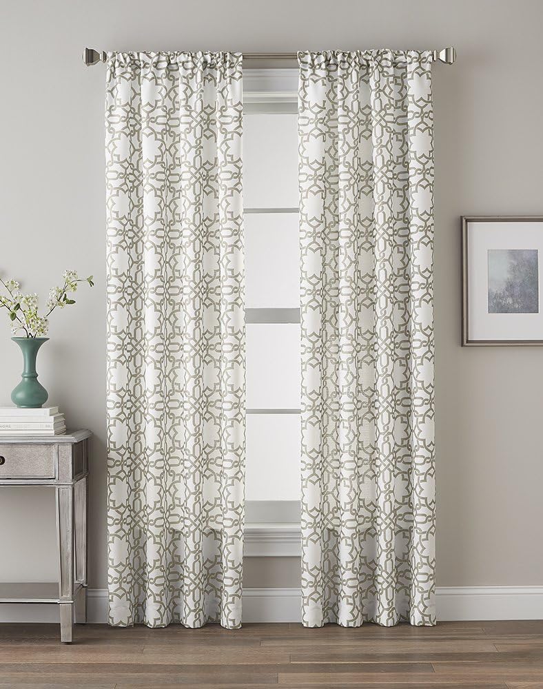 CHF Lotus Harmony Geometric Print Curtain Panel, 84 in, Linen
