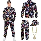 Xerteam Retro 80s 90s Fancy Dress Outfit Sets, Hip Hop Outfit Tracksuit Streetwear for Adults, 80s Fancy Dress Set