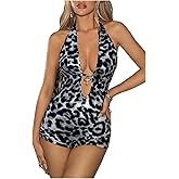 Verdusa Women's Rave Outfits Y2K Halter Backless Rompers Sexy Club Bodycon Jumpsuits