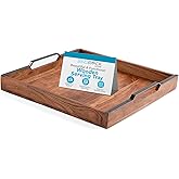 BIRDROCK HOME Wooden Serving Tray with Handles - Farmhouse Decor - Square Top Breakfast Trays - Tea Cheese Board - Coffee Table - Natural Acacia Wood - Kitchen - Bar