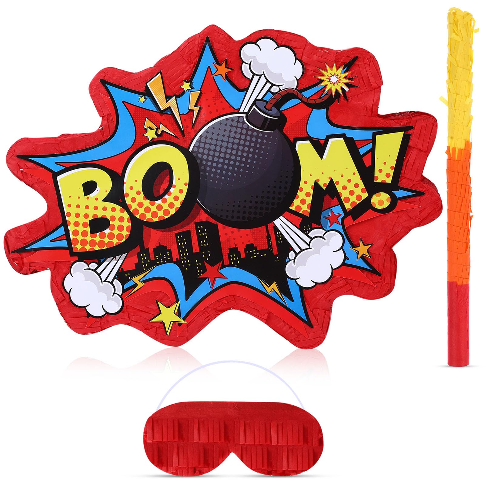 Photo 1 of Suilung Red Boom Party Piñata Comic Book Hero Bundle Birthday Decor Party Piñata Decorations for Hero Themed Birthday Games Girls Boys Teens