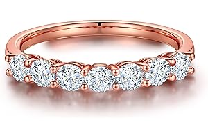 MOOSEA 7 Stone Moissanite Rings for Women, 3MM D Color VVS1 Clarity Lab Created Wedding Band 18K White Yellow Rose Gold Filled 7 Stone Moissanite Rings for Women Mom Wife Gifts