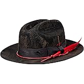 RUEDIGER Vintage Short Brim Fedora Hats 100% Wool Firm Felt Hat Panama Gambler Hat with Lightning Logo Handmade Distressed