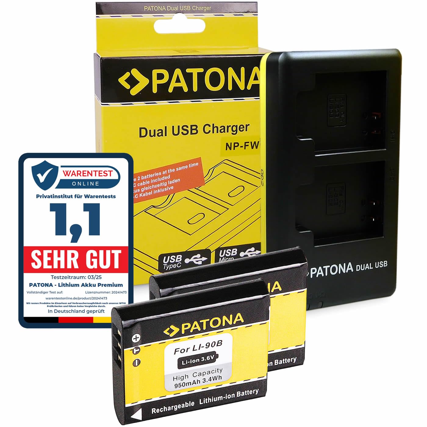 Patona - Dual Charger for Olympus PS-BLN1 OMD EM5 Mark II Stylus XZ-2 Pen E-P5 E-M1 E-P5 Battery with Micro USB Cable