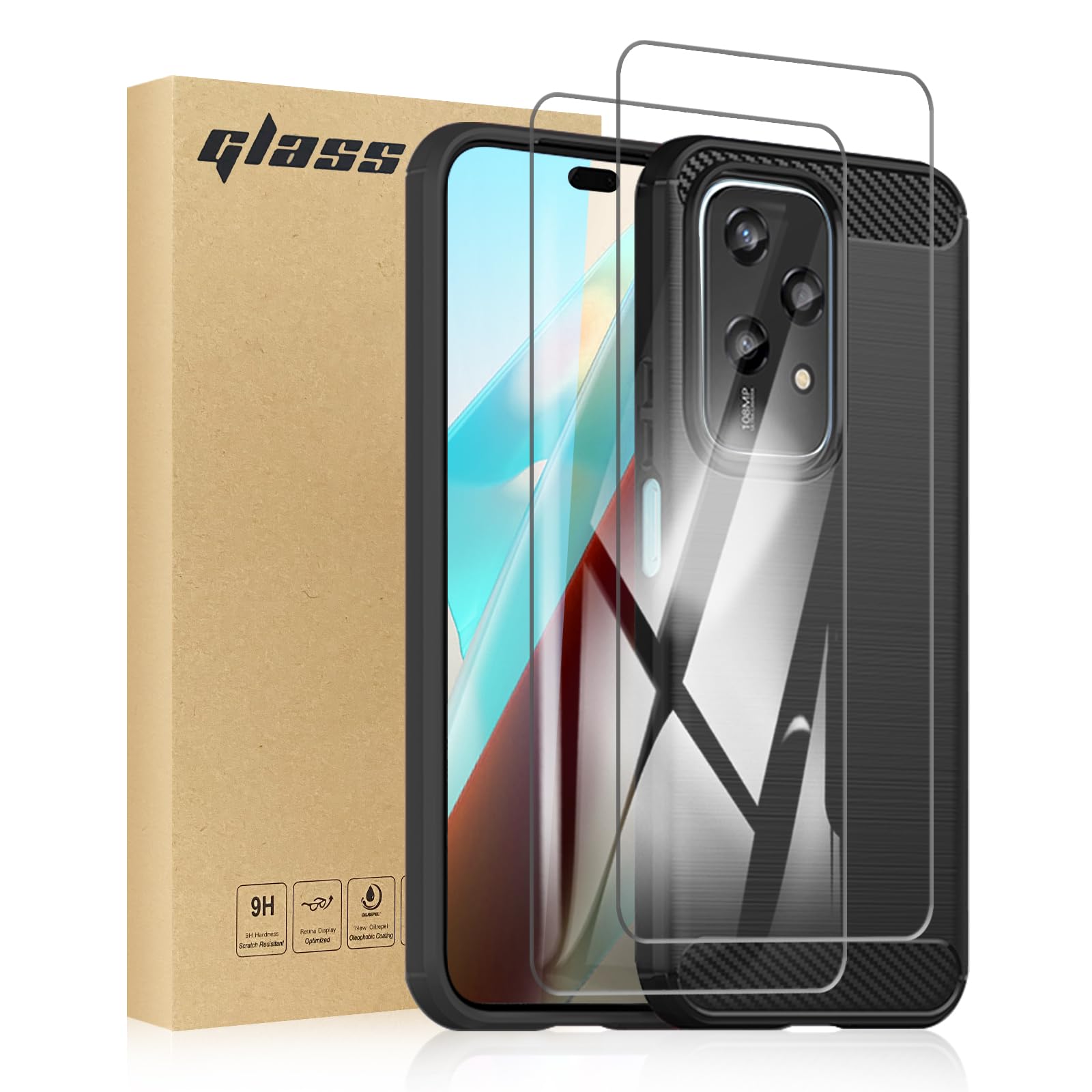 TailTech Case and Screen Protector for HONOR 200 Lite Screen Protector and Case HONOR 200 Lite Case and Tempered Glass,Brushed Stripe TPU Phone Cover with Shockproof Protection Black