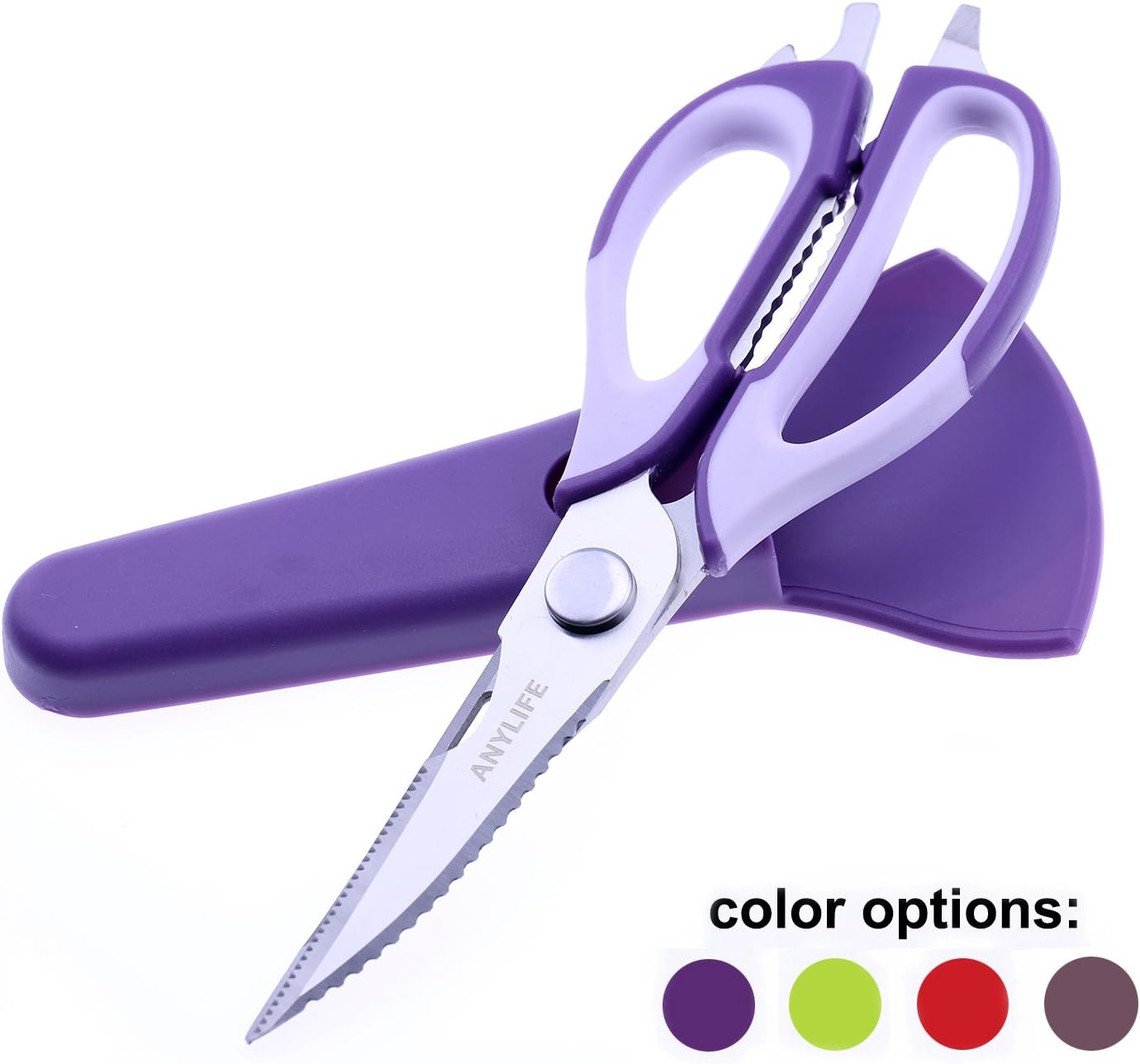 ANYLIFE Multi-functional Kitchen Scissors, Heavy Duty Come Apart Stainless Steel Kitchen Shears with Magnetic Holder (Purple)