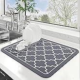 StepTastic Dish Drying Mat Super Absorbent Large Drying Mats for Kitchen Counter Easy Clean Dish Mat 15"x 18" Stylish Grey