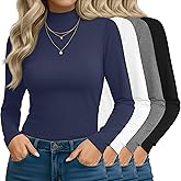Neer 4 Pack Women's Mock Turtleneck Tops, Slim Fitted Long Sleeve Shirts Mock Neck Basic Undershirts Lightweight Layer Tee