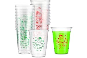 Yetene 36 Pcs Christmas Party Cups Bulk 12 oz Merry Christmas Disposable Clear Plastic Cups Naughty and Nice Printed Cup Party Supply for Beer Beverage Ice Cream Iced Coffee Snacks