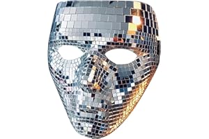 LIANGLIDE Mirror Mask, Halloween Mask Disco Ball Glitter Mask Halloween Face Cover Festival Masquerade Face Covering for DJ Stage Bar Party Halloween Decoration