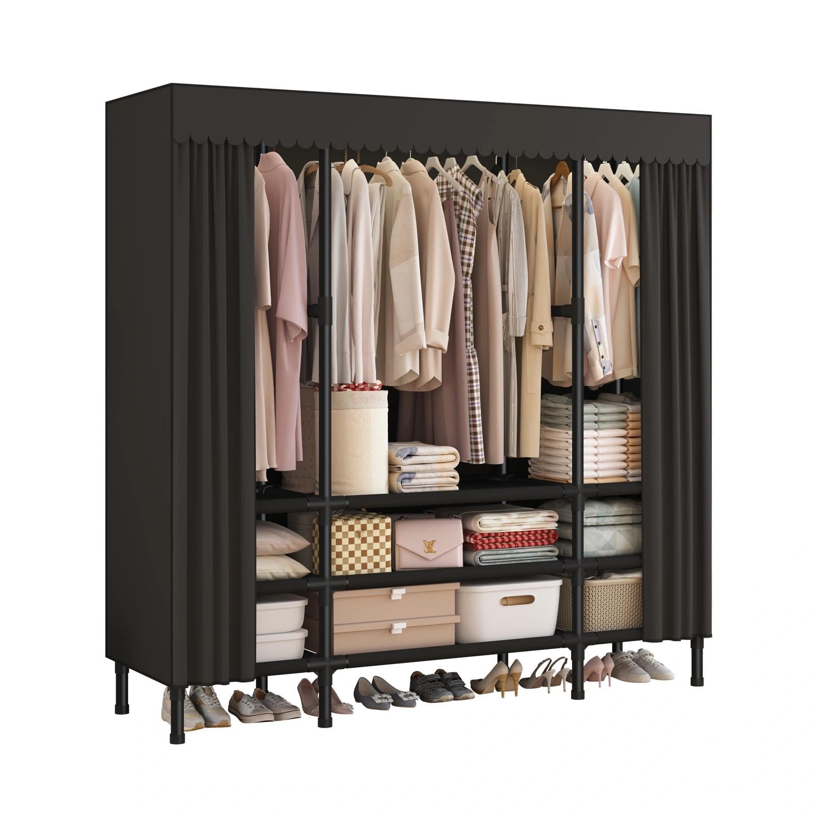 Photo 1 of **PARTS ONLY** WEALTHYHEART Portable Closet,Garment Rack,Heavy Duty Clothes Rack with Cover,Wardrobe Closet with 3 Hanging Rods, 9 Storage Shelves,55.1" L x 17.7" W x 67.7" H,Black