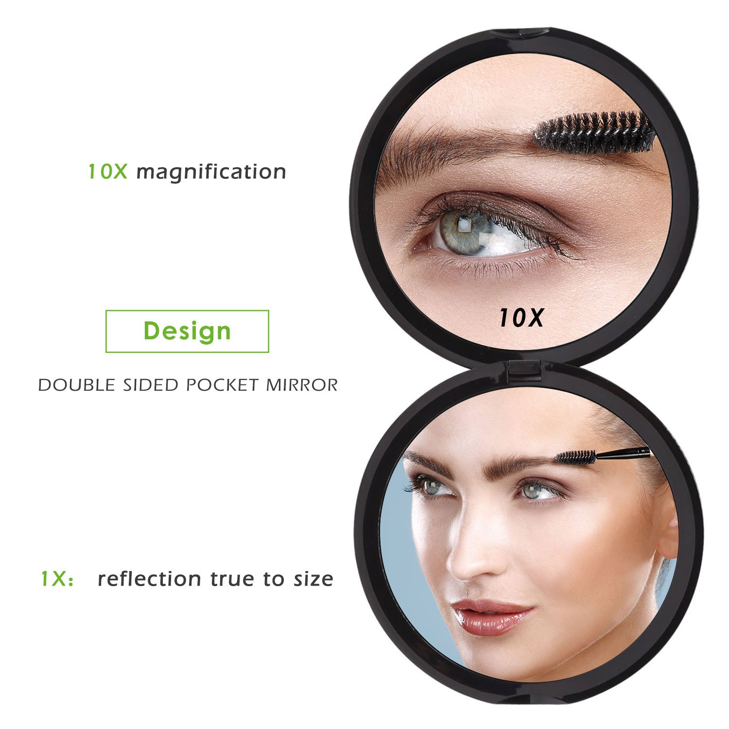 [Gifts for New Year] HAMSWAN Compact Makeup Mirror Pocket Mirror Portable Foldable Double Sided Mirrors with 10 x Magnification for Wedding Birthday Anniversary Gift and Travel (Black)