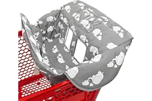 LOVE&GO 2-in-1 Shopping Cart and High Chair Cover for Baby, Padded Cover, Fold'n Roll Style, Portable with Carry Bag (Gray Elephant)