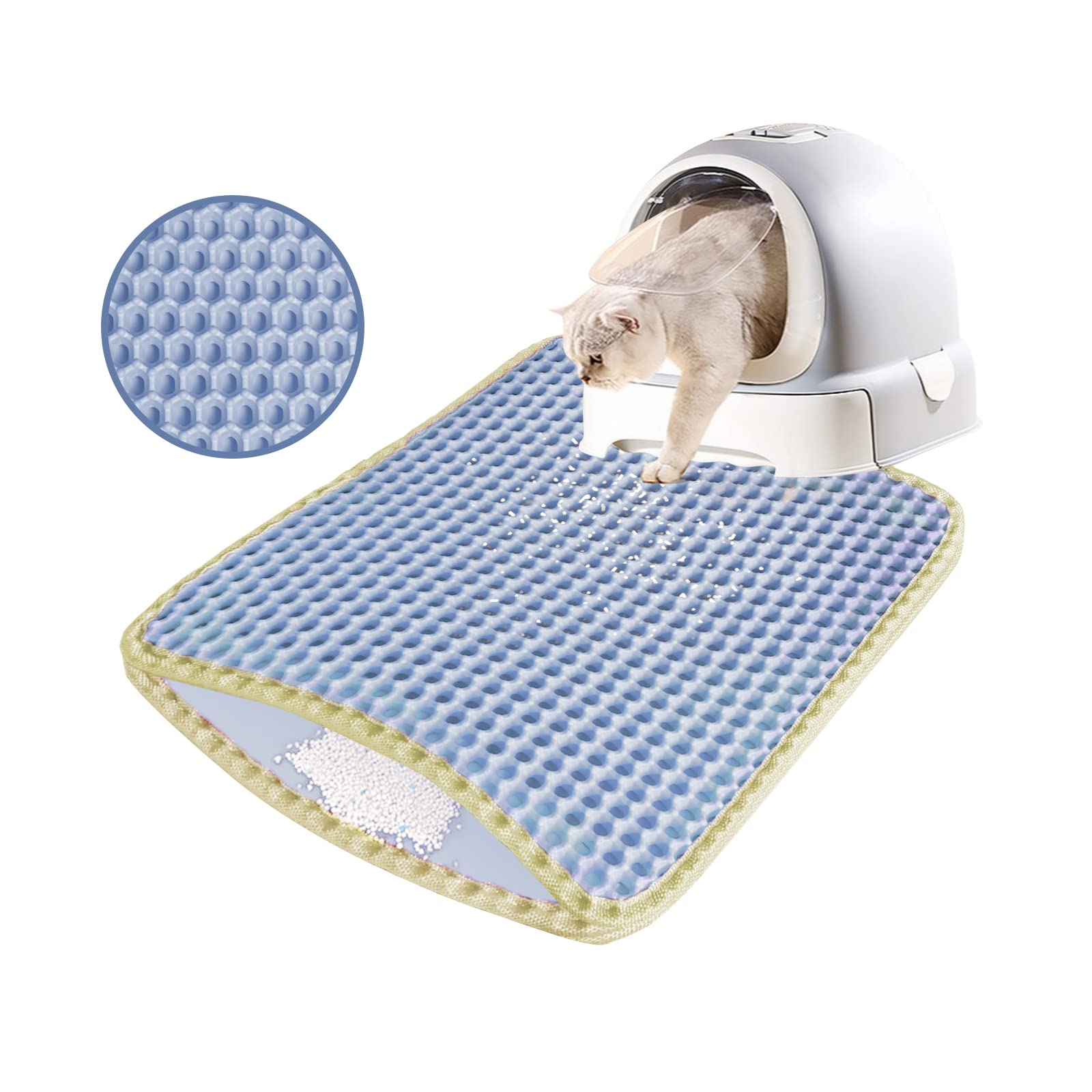 Louis Donné Litter Tray Mat, Cat Litter Mat Scatter Control, Double Layer Honeycomb Large Holes Design, Waterproof EVA Material, Washable (30x30cm, Blue)