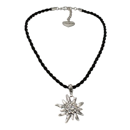 Alpenflüstern Kordel-Trachtenkette Strass-Edelweiß - Damen-Trachtenschmuck Dirndlkette in Traditionellen Farben DHK100