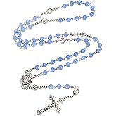 Catholic Beads Rosary Necklace Medal Cross Crucifix Silver Tone Rosaries for Women