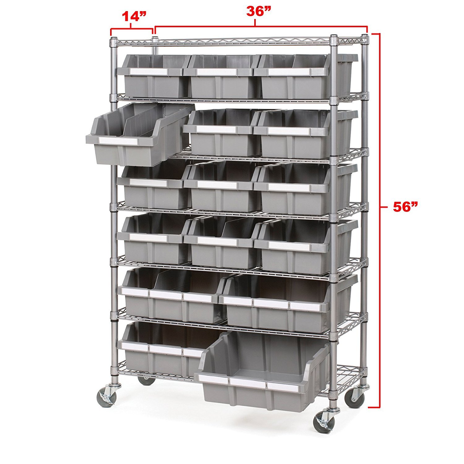 Commercial Rack Storage System, 7Tier 16Bin Platinum/Gray NSF