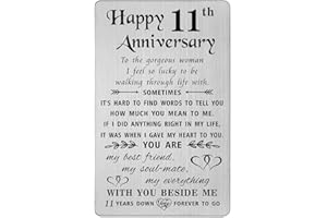 TANWIH 11th Anniversary Card Gifts for Her, Happy 11 Year Wedding Anniversary Cards Gift for Wife, Engraved Metal Wallet Inse