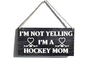 QIOUS Hockey Sign Gift Farmhouse I'm Not Yelling I'm a Hockey Mom Wooden Hanging Sign Rustic Wall Art Home Decoration 12 x 6 Inches