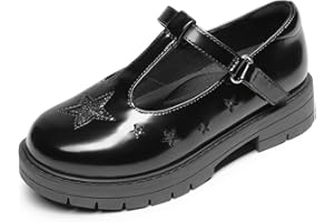 DREAM PAIRS Girls Mary Jane School Uniform Shoes T-Strap Chunky Platform Star Dress Shoes