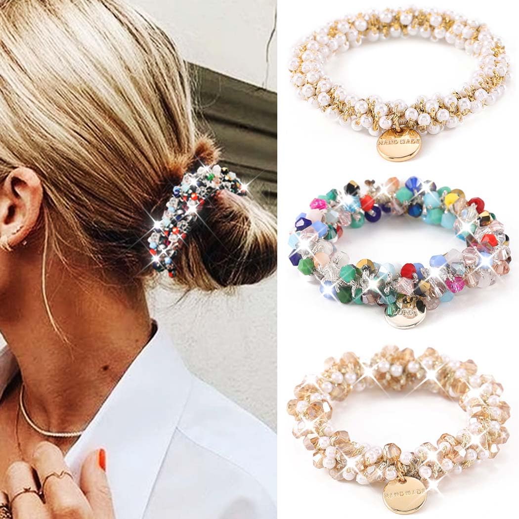Reaky Pearl Hair Ties Beaded Hair Scrunchies Fancy Ponytail Holder Decorative Hair Accessories for Women