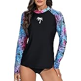 Halcurt Women's One Piece Rash Guard with Built in Bra UPF50+ Zip Short Sleeve Surfing Athletic Swimsuit