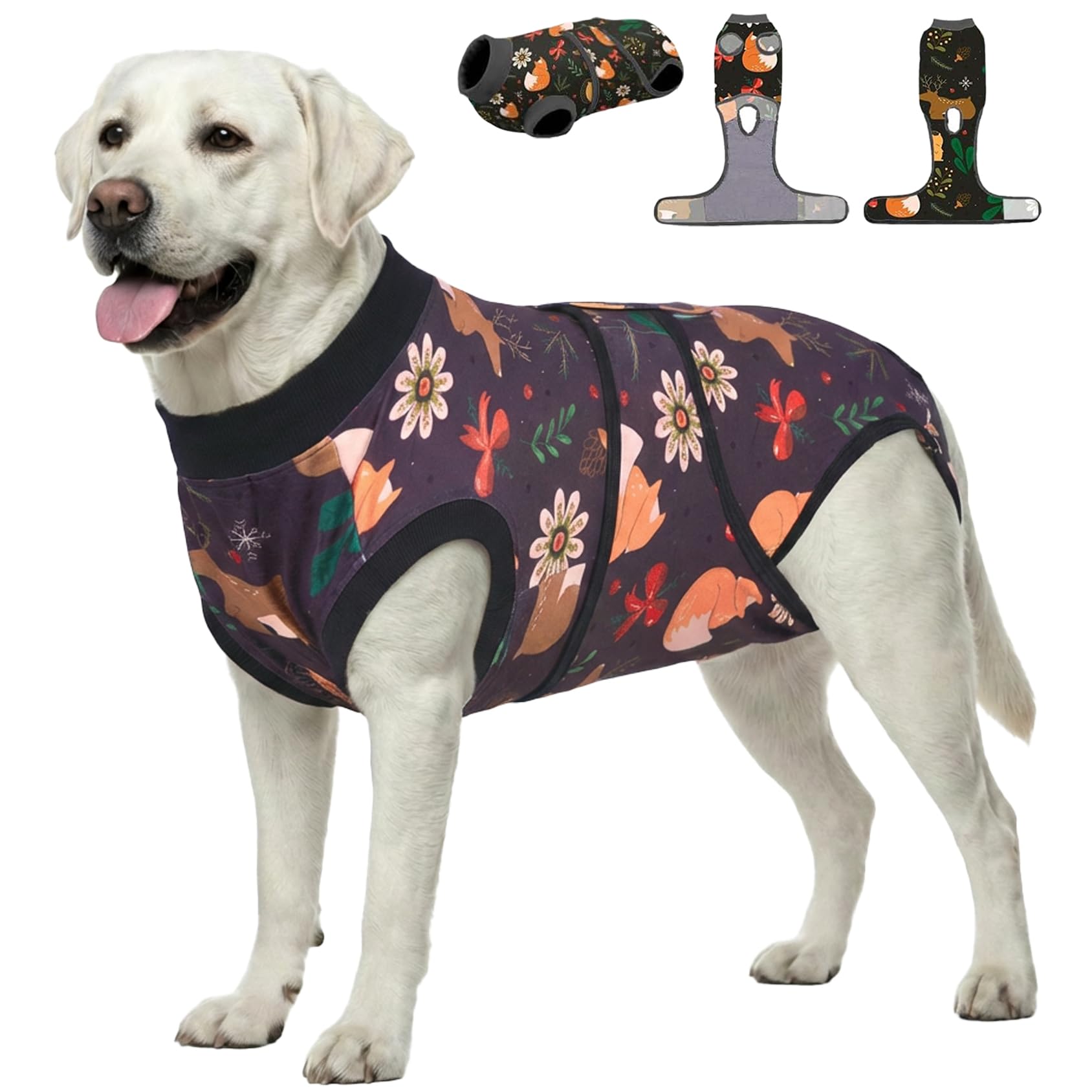 PetWarm Recovery Suit for Male Dogs Neutered, Surgery Suit for Dogs, Professional Pet Recovery Shirt Dog Abdominal Wounds Bandages Female Male Dog Onesie for Spay Neuter, Zoo Pattern, Black Brown, XL