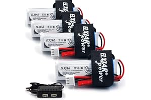 elxjarpower (4-Pack) 2S 7.4V 600mAh Li-Po Battery with 2-in-1 Charger for XK A280 A160 A300 RC Airplanes, Gliders, FPV Drones, RC Helicopters, and Toy Models