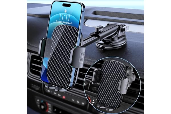 Qifutan Car Phone Holder Mount Phone Mount for Car Windshield Dashboard Air Vent Universal Hands Free Automobile Cell Phone Holder Fit for iPhone Smartphone Carbon Fiber