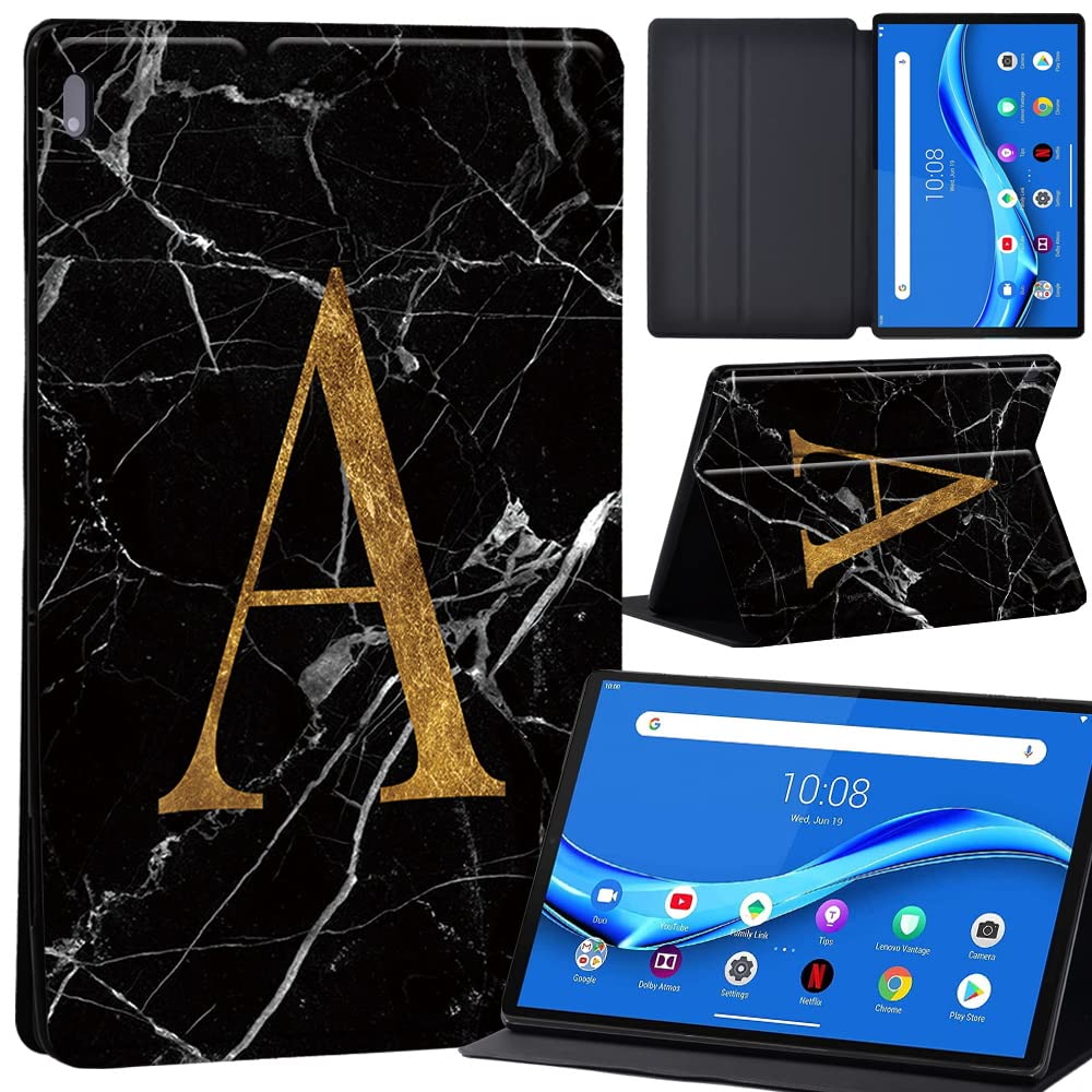 Case For Lenovo Tab M10 FHD Plus 10.3 inch (TB-X606X TB-X606F) Leather Case with Auto Wake-up, Flip Case for Lenovo Tab M10 FHD Plus Cover (letter A on black marble)