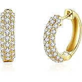 Bold CZ Hoops Small Thick Pave Huggies | 18K Gold Vermeil | Mini Wide Hoops CZ Gold Earrings for Women