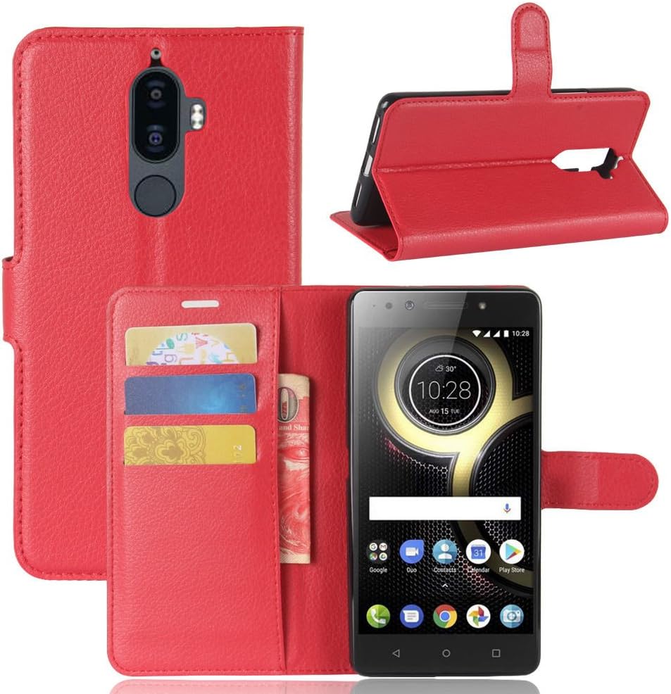 Luffytops Lenovo K8 Note Case, PU Leather Case Stand Magnetic Closure Flap Wallet Credit Card Slots Folio Bookstyle Shockproof Flip Case Cover Lenovo K8 Note (5.5") - Red