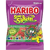 HARIBO Sour Streamers Sour Gummy Candy, 5 oz. Bag | Long, chewy sour gummy strips in sour cherry, green apple, blue raspberry, and orange with a sour sugar coating.