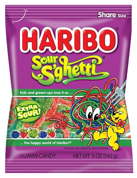 HARIBO GUMMI CANDY, Z!NG SOUR S’GHETTI, 5 OZ....