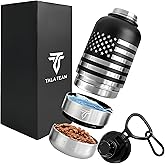 TALA TEAM Insulated Dog Water Bottle Portable (32oz) - Dog Travel Water Bottle with a Hook for Hiking & 2 Bowls Attached. Pet Travel Accessories, Puppy Essentials, Portable Pet Dispenser.