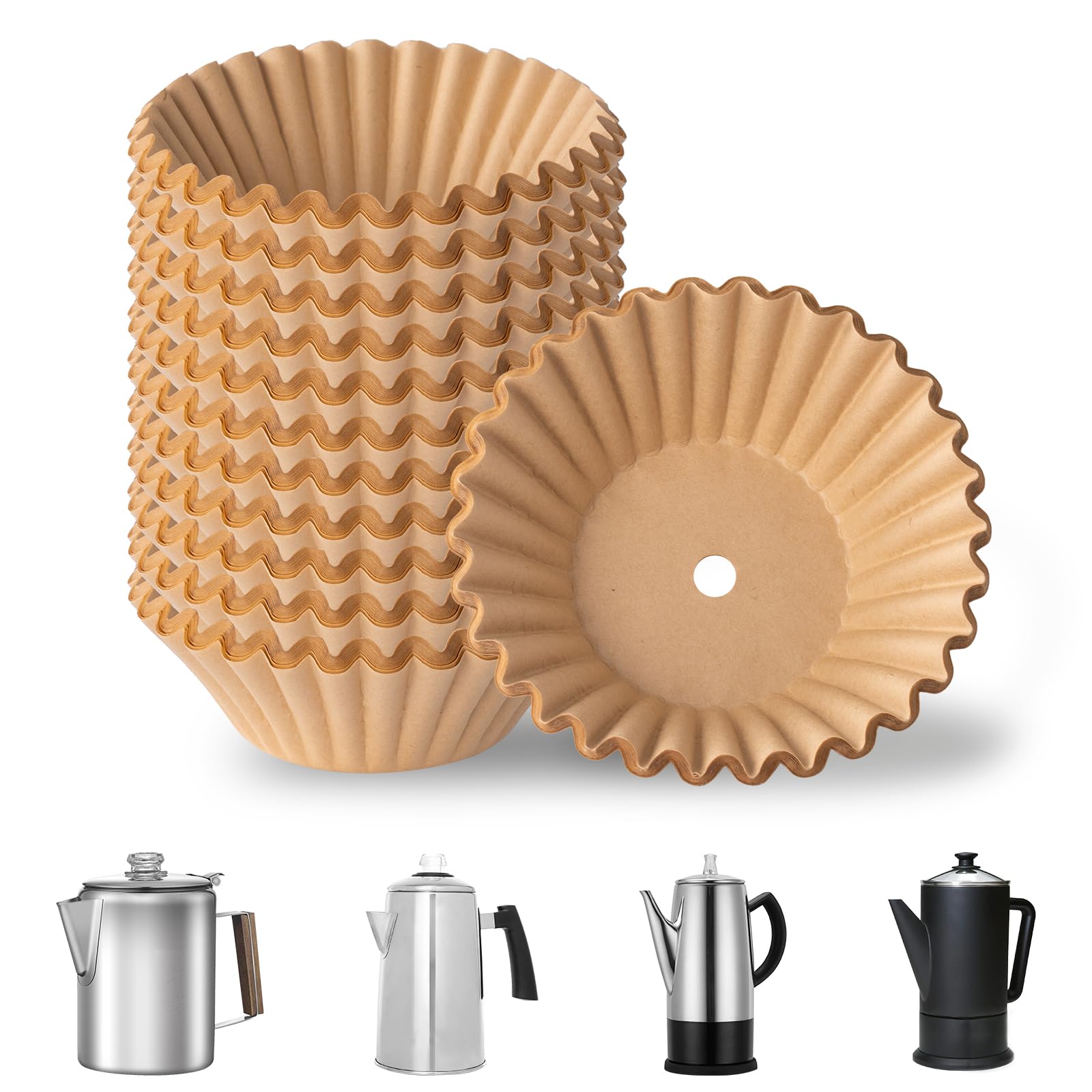 Photo 1 of 100 PCS Percolator Coffee Filters Compatible with Farberware 8-12 Cup, Coletti Bozeman, Elite Gourmet, Cuisinart 12 Cup, Percolator Coffee Pot Filters, Unbleached Premium Paper with Pre-punched Hole