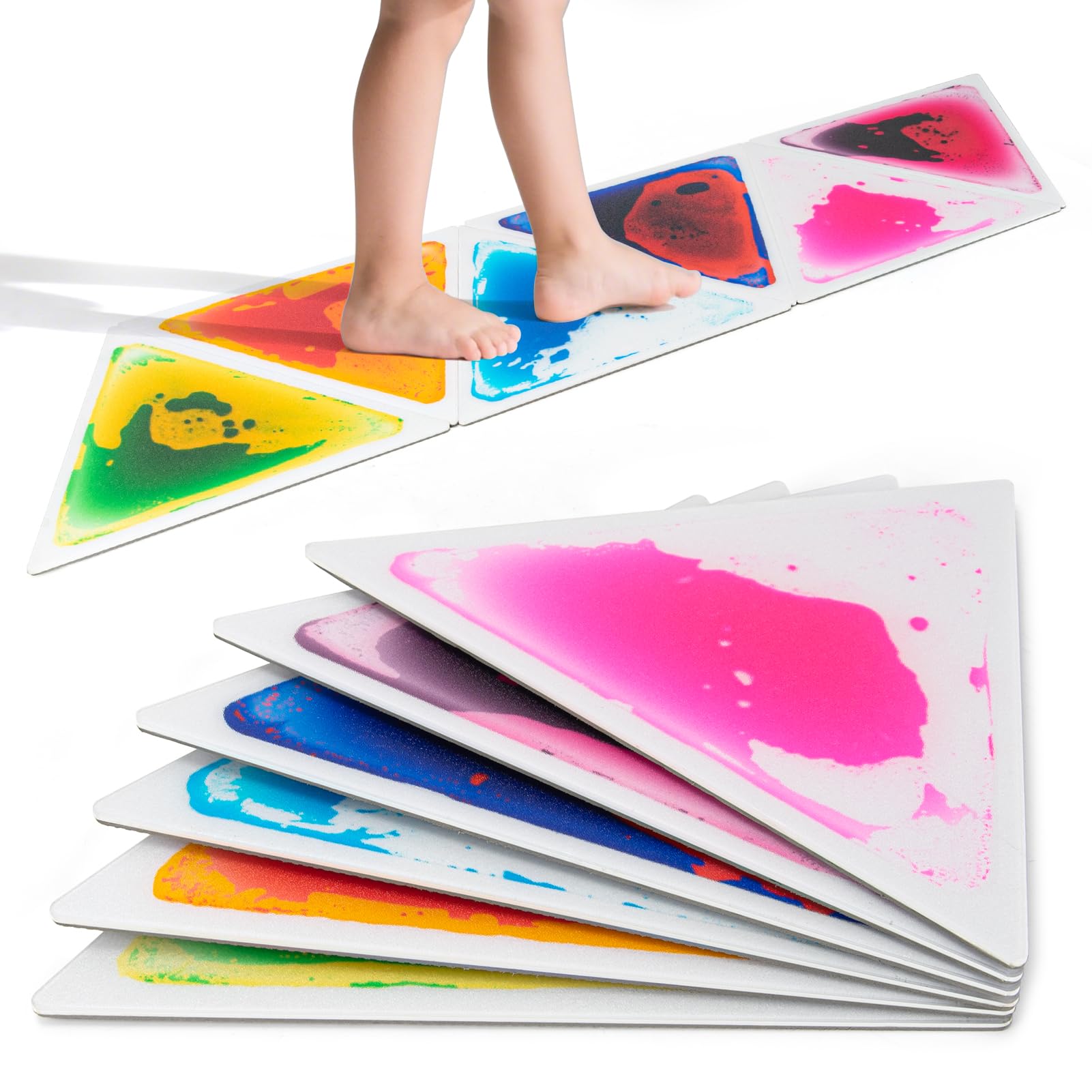 Photo 1 of LONGKING 6-Sheet Liquid Triangle Sensory Tiles, Colorful Floor Tile for Play Centers, Playroom, Lava Tiles, 12.7" x 14.7"