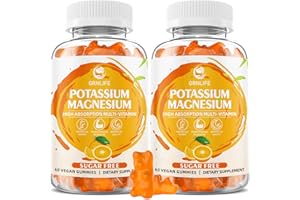 GRNLIFE Potassium Gummies for Adults, Potassium Magnesium Supplement for Leg Cramps & Immune Health, Sugar-Free, Vegan Orange Flavors-120 Count