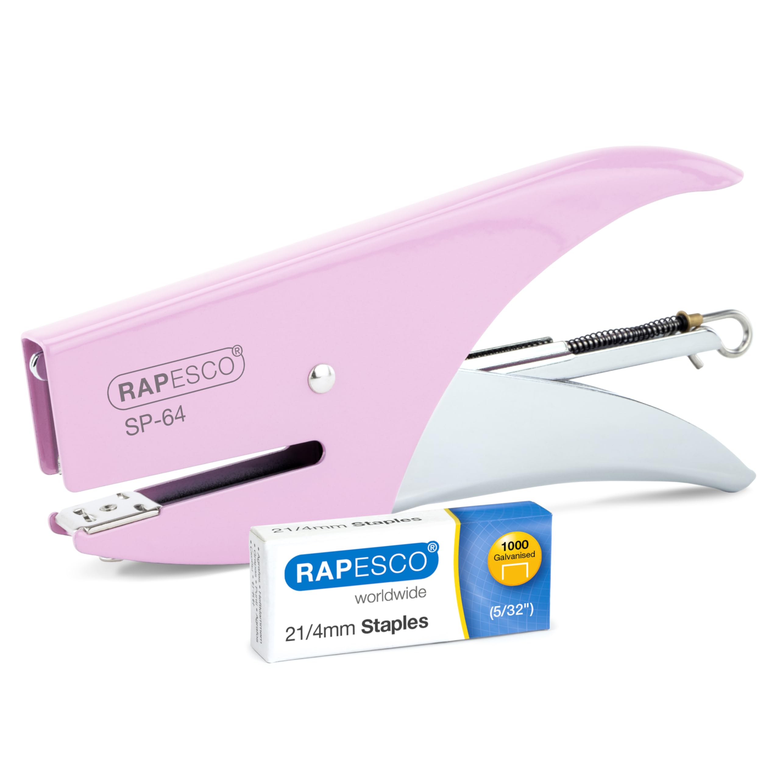 Rapesco 1377 SP-64 Stapling Plier and 1000 Type 21/4mm Staples, 12 Sheet Capacity, Candy Pink