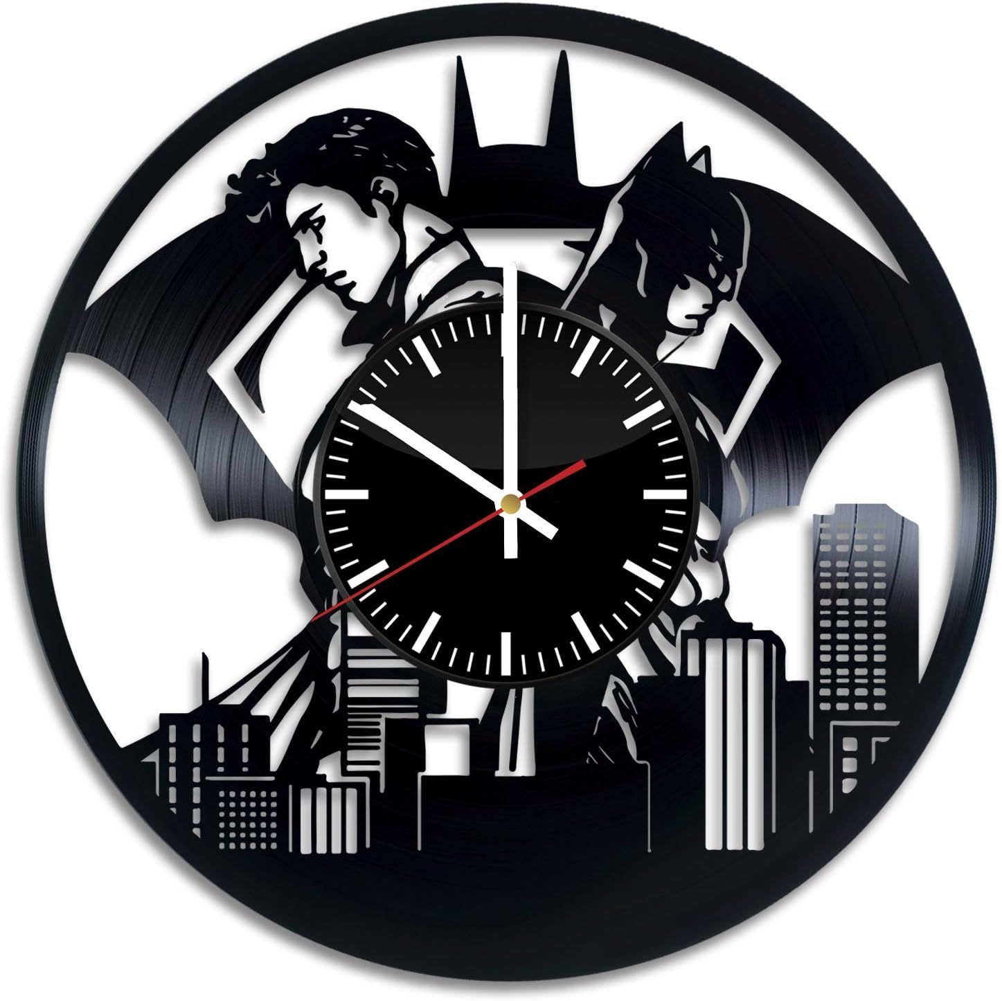 Welcome Everyday Arts Batman with Superman Design Vinyl Record Wall Clock - Get Unique Living Room Wall Decor - Gift Ideas for Boys and Girls โ DC Comics Heroes Unique Modern Art