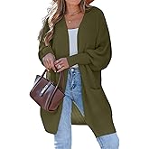 SunnyMelody Womens Oversized Open Front Pocket Long Sleeve Cardigan Fall 2025 Trendy Casual Ribbed Knit Sweaters Cardigans