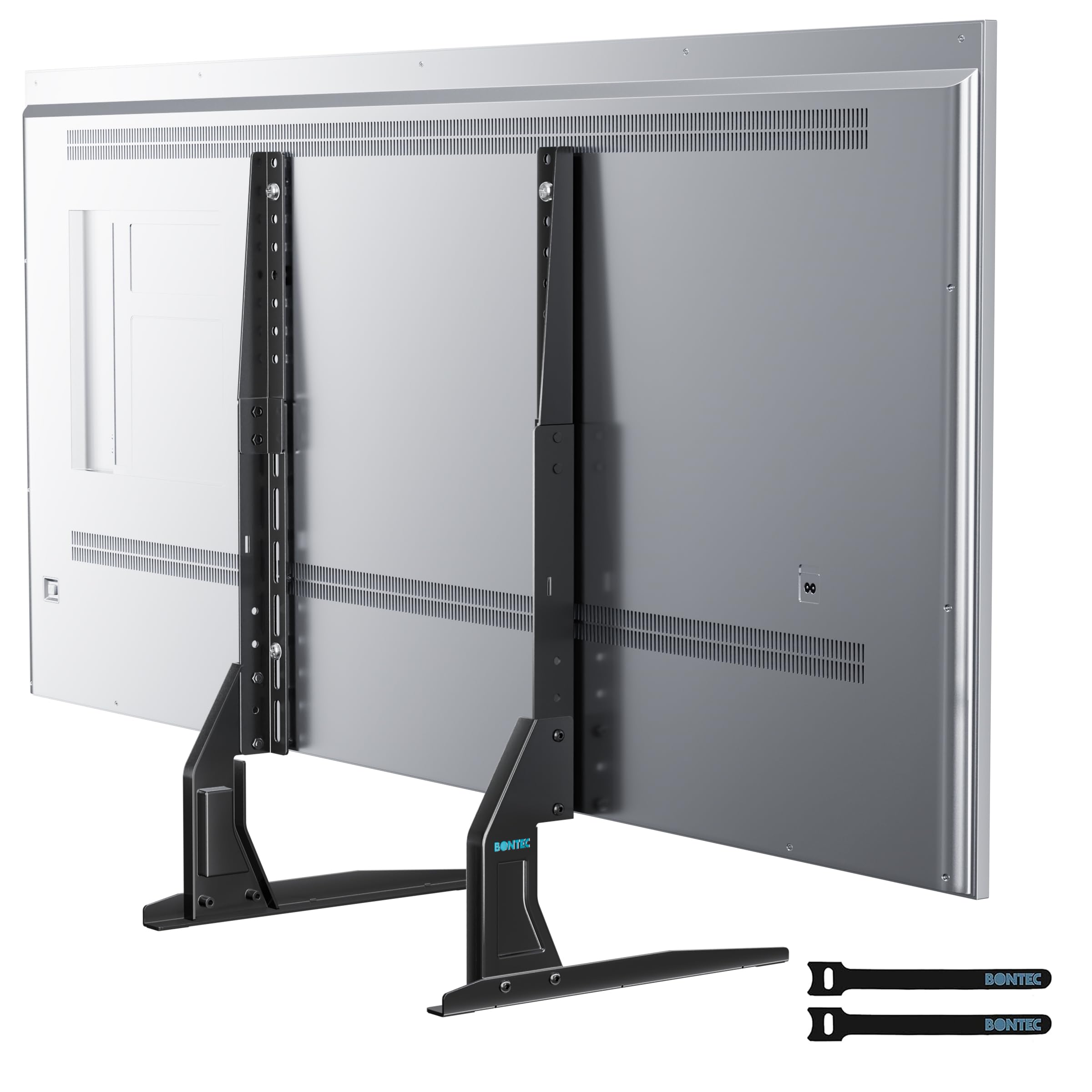 BONTEC Universal Table Top TV Stand, Replacement TV Legs for 22-65 Inch LED OLED TVs, 50kg Load, VESA 800x400, 3 Height Levels, Steel Base, Low Profile Space Saving, Easy Assembly