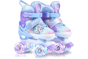 ERNAN Kids Roller Skates,Girls Roller Skates,4 Size Adjustable with Light up Wheels for Beginner Kids Girls & Boys