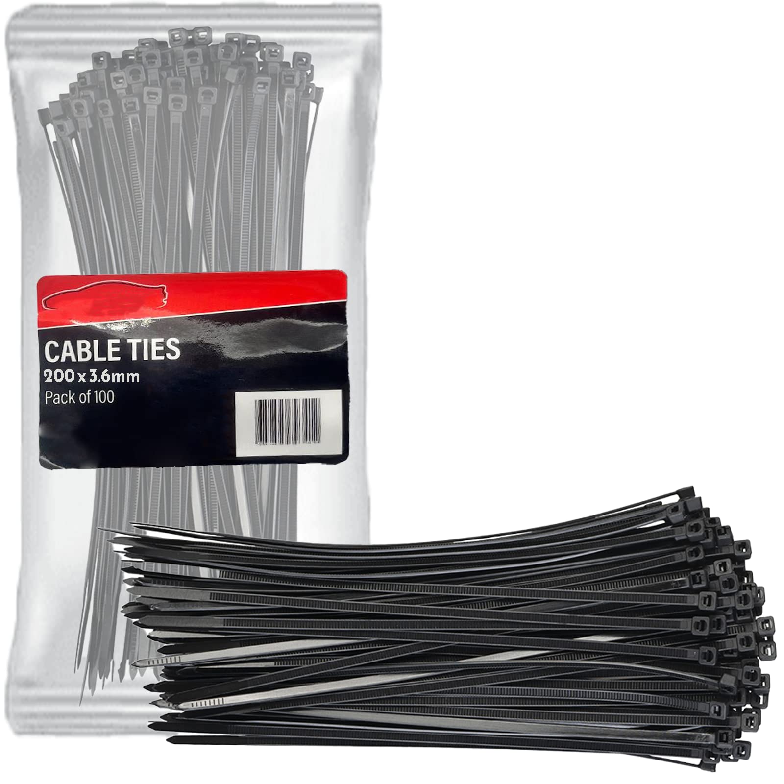 Xtremeauto Cable Ties 100 Pack Zip Ties - Heavy Duty Zip Tie Pack, Nylon Cable-Ties, Strong Self-Locking Cable Tie Wire Ties, Perfect for Home, Garden, Office, Mechanics & DIY (200mm x 3.6mm, Black)